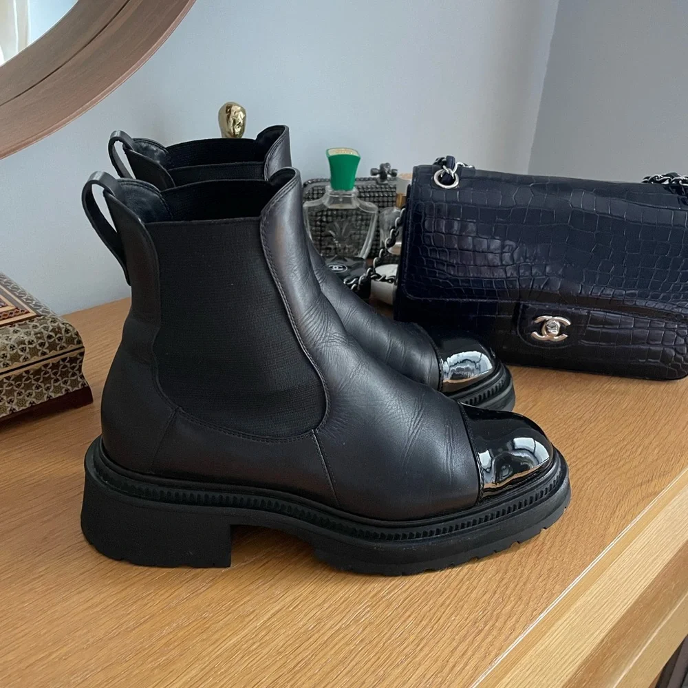 CHANEL Leather CC Chelsea Boots
